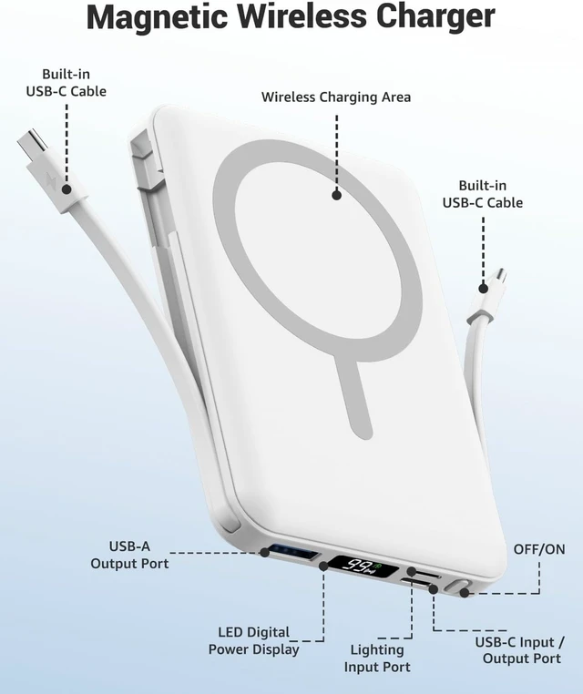 Alt view image 4 of 7 - for MagSafe Portable Charger 10000mAh Magnetic Power Bank White