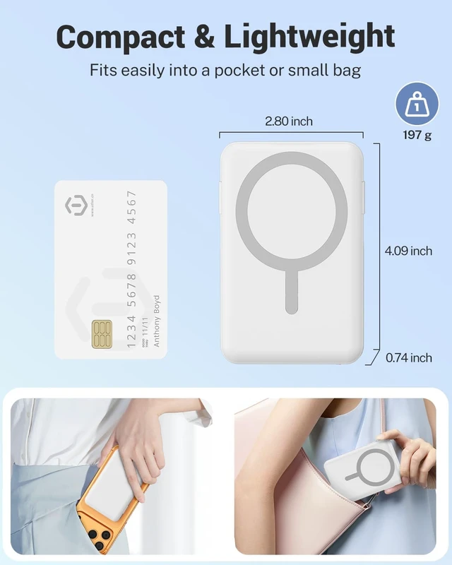Alt view image 6 of 7 - for MagSafe Portable Charger 10000mAh Magnetic Power Bank White