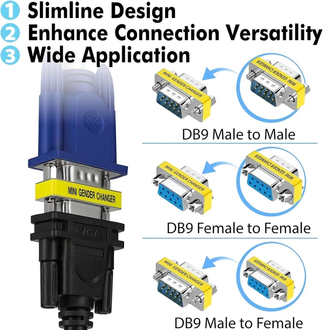 Alt view image 2 of 7 - DB9 Adapter 3-Pack RS232 Serial Gender Changer Set