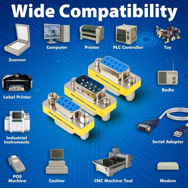 Alt view image 5 of 7 - DB9 Adapter 3-Pack RS232 Serial Gender Changer Set