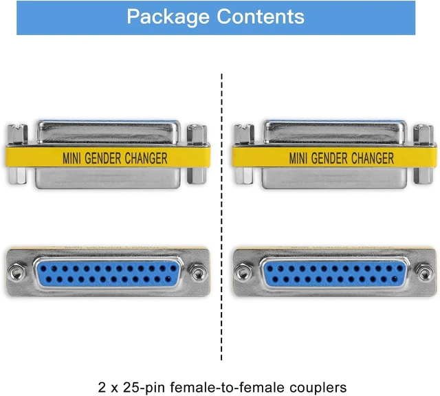 Alt view image 4 of 6 - 2 Pack Gender Changers 25 Pin Female to Female Adapter DB25 Coupler Data Transfer and Device Connection for RS232 Serial Cables