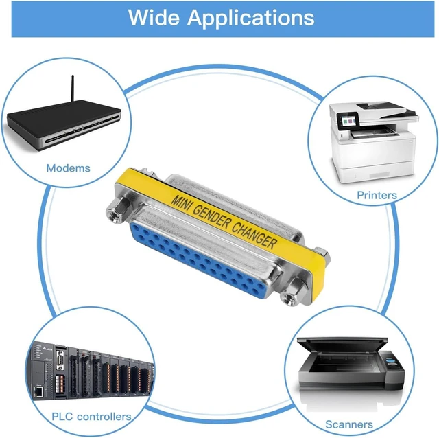 Alt view image 6 of 6 - 2 Pack Gender Changers 25 Pin Female to Female Adapter DB25 Coupler Data Transfer and Device Connection for RS232 Serial Cables