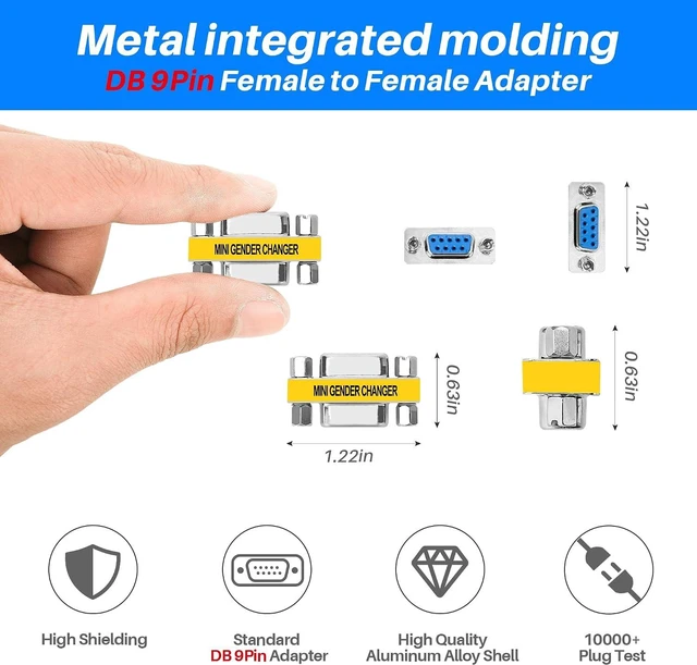 Alt view image 2 of 3 - 9-Pin DB9 Coupler 2 Pack 9-Pin DB9 Female to Female Adapter Connector Mini Gender Changer Extender Support 1080P Full HD-RS232 Serial Cable Coupler for Data Transfer