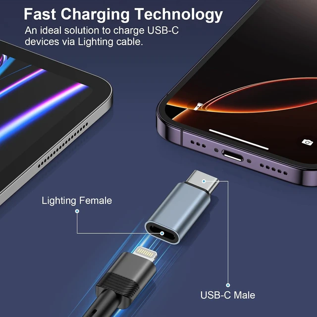 Alt view image 2 of 7 - Lightening Female to USB C Male Adapter for iPhone 17e/17 Pro Max/17 Air/17