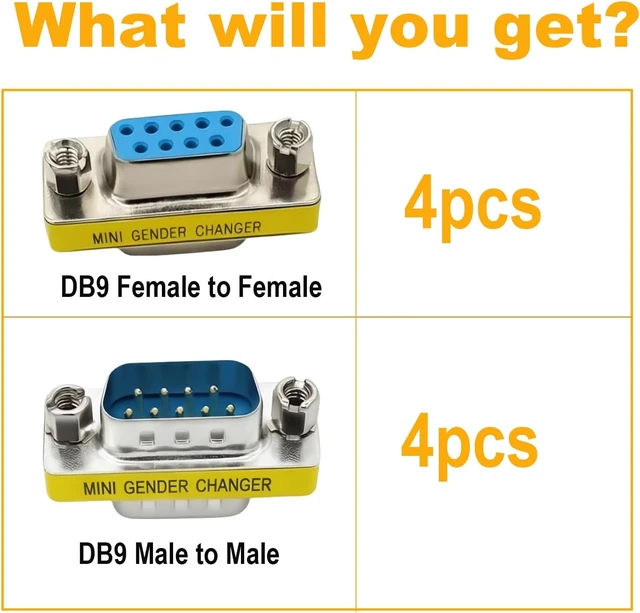 Alt view image 2 of 4 - RS232 Serial Gender Changer 8-Pack 9 Pin DB9 Male to Male and Female to Female Adapter Coupler Connector for RS232 Serial Cable