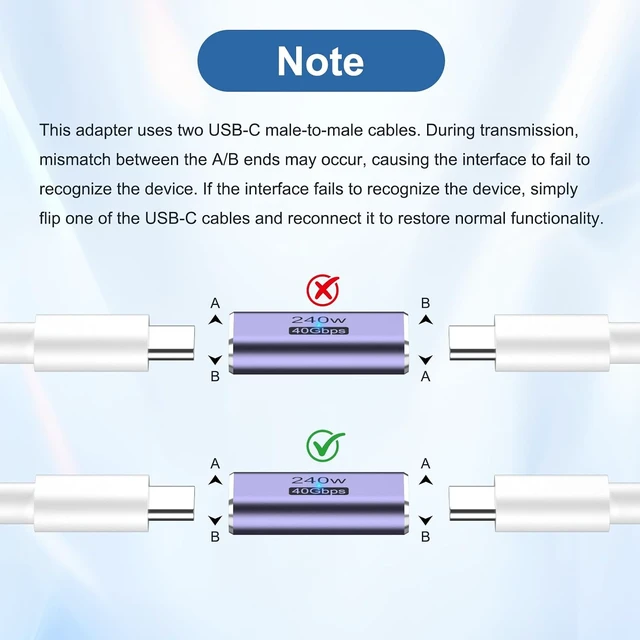 Alt view image 3 of 7 - 2 Pack USB C Coupler USB Type C Female to Female Adapter Extender Compatible with Thunderbolt 4/3 Support up to 240W Charging 40Gbps Data Transfer and 8K@60Hz Video