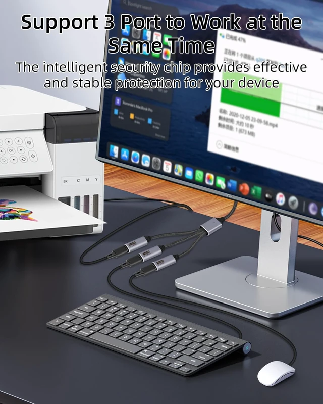Alt view image 3 of 7 - USB C Splitter Cable 3 Port 1 Male to 3 Female 1 in 3 Out USB C Extender Hub Data & Power Charging USB 2.0 Extension Cable for Car Laptop Keyboard Mouse(25CM)