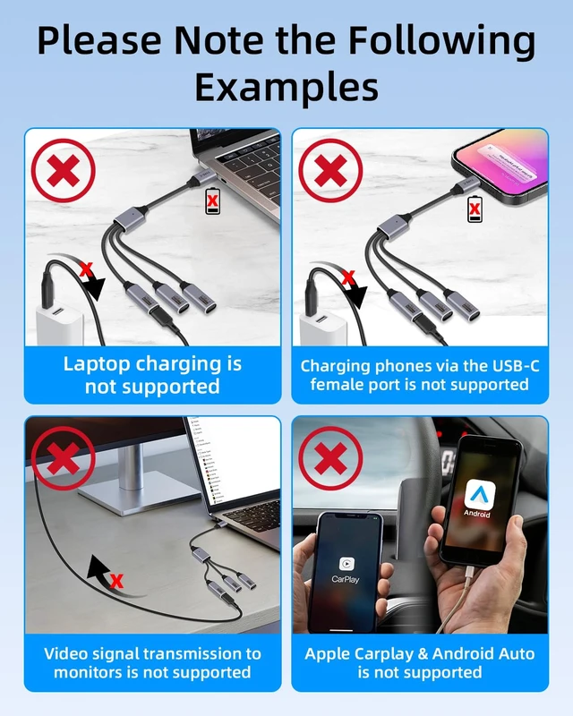 Alt view image 6 of 7 - USB C Splitter Cable 3 Port 1 Male to 3 Female 1 in 3 Out USB C Extender Hub Data & Power Charging USB 2.0 Extension Cable for Car Laptop Keyboard Mouse(25CM)