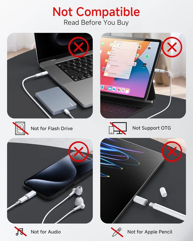 Alt view image 4 of 7 - 4 Pack Lightning to USB C Adapter for iPhone 15/16/17/18 Pro Max/Plus S24/S25 Pixel USB Type C to Lightning Cable Connector for iPhone Duo/18/17/16 Charger- (Not for Headphones/OTG)
