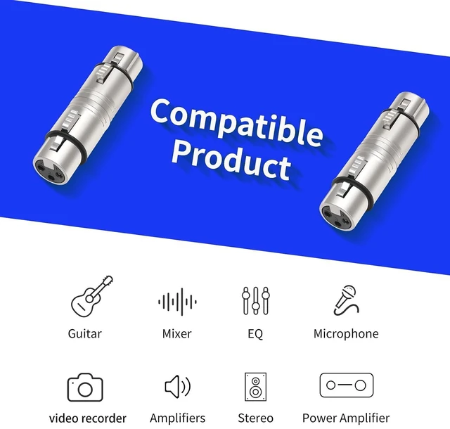 Alt view image 2 of 6 - XLR Female to Female XLR 3 Pin Female to 3 Pin Female Adapter Mic XLR Audio Adapter XLR 3-Pin Gender Changer Microphone Cable Adapter-2Pack
