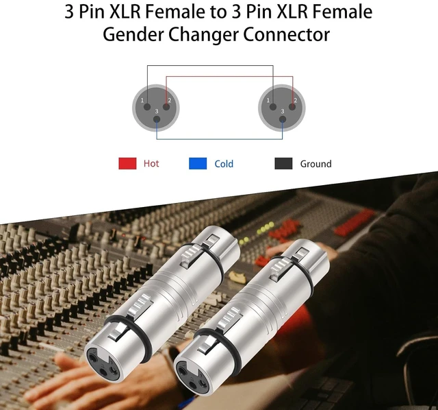 Alt view image 4 of 6 - XLR Female to Female XLR 3 Pin Female to 3 Pin Female Adapter Mic XLR Audio Adapter XLR 3-Pin Gender Changer Microphone Cable Adapter-2Pack