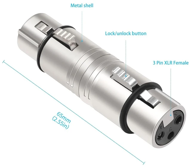Alt view image 6 of 6 - XLR Female to Female XLR 3 Pin Female to 3 Pin Female Adapter Mic XLR Audio Adapter XLR 3-Pin Gender Changer Microphone Cable Adapter-2Pack