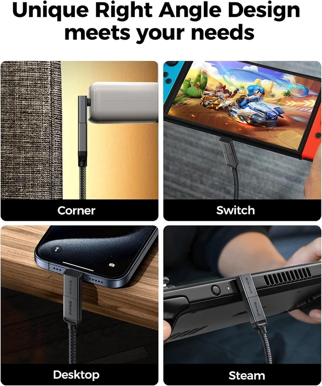 Alt view image 5 of 7 - 40Gbps USB C 90 Degree Right Angle Adapter 2 Pack 240W USB4