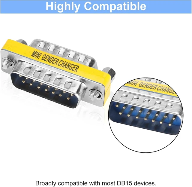 Alt view image 3 of 6 - 2 Pack Gender Changers 15 Pin Male to Male Adapter DB15 Coupler Data Transfer and Device Connection for Legacy Gameport Cables MIDI Connections and Industrial Control Systems