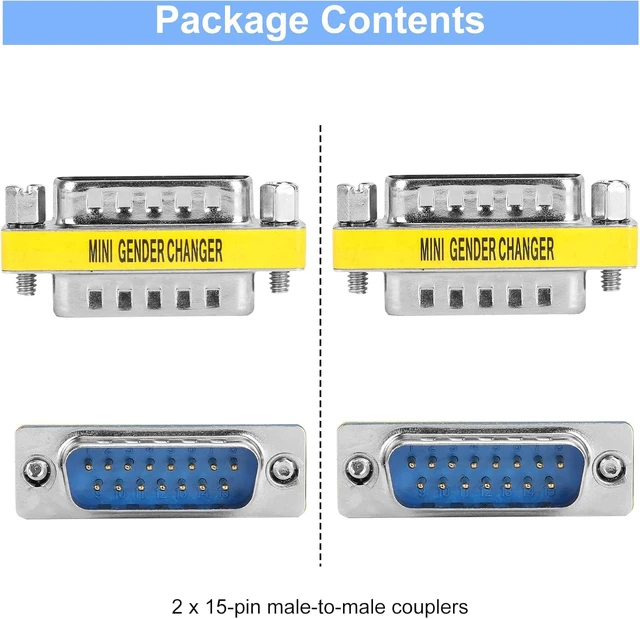Alt view image 4 of 6 - 2 Pack Gender Changers 15 Pin Male to Male Adapter DB15 Coupler Data Transfer and Device Connection for Legacy Gameport Cables MIDI Connections and Industrial Control Systems