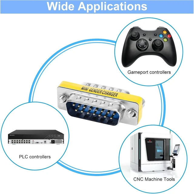 Alt view image 6 of 6 - 2 Pack Gender Changers 15 Pin Male to Male Adapter DB15 Coupler Data Transfer and Device Connection for Legacy Gameport Cables MIDI Connections and Industrial Control Systems