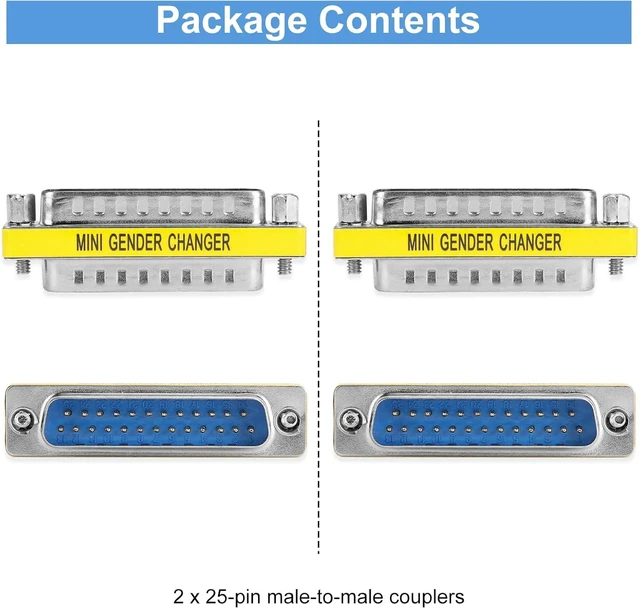 Alt view image 4 of 6 - 2 Pack Gender Changers 25 Pin Male to Male Adapter DB25 Coupler Data Transfer and Device Connection for RS232 Serial Cables