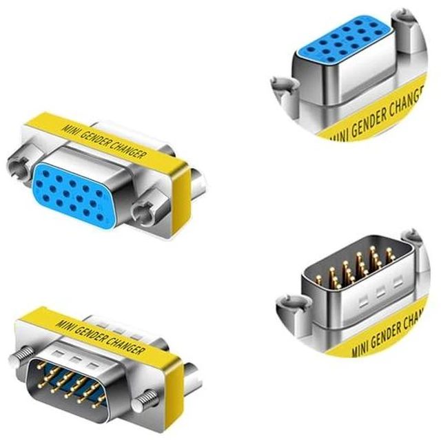 Main image of Slimline VGA HD15 Gender Changer -Zero Modem Adapter VGA Coupler for 2 displays-F/F-M/M (2 Two CombinationM-M F-F)