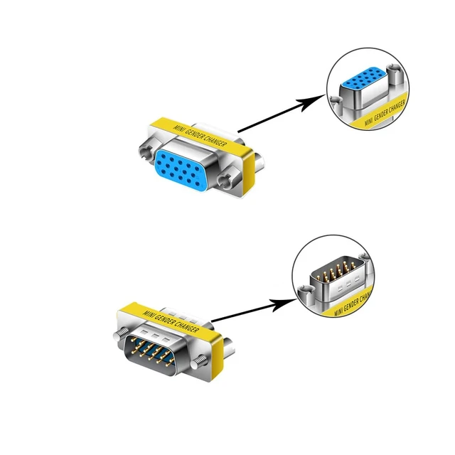 Alt view image 2 of 7 - Slimline VGA HD15 Gender Changer -Zero Modem Adapter VGA Coupler for 2 displays-F/F-M/M (2 Two CombinationM-M F-F)