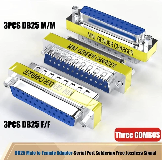 Alt view image 2 of 7 - 6-Pack DB25 25Pin Female to Female Male to Male Mini Gender Changer Coupler Adapter RS232 Serial Cable Connector