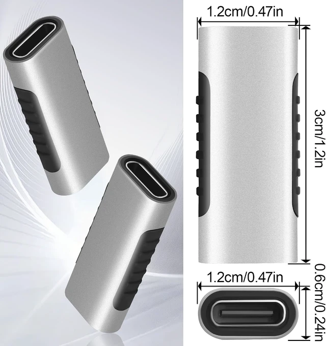 Alt view image 3 of 7 - 2 Pack USB C Female to Female Adapter 10Gbps 60W USB 3.1 Type C Coupler Extender Nickel-Plated Metal USB C Gender Changer for Type C Devices