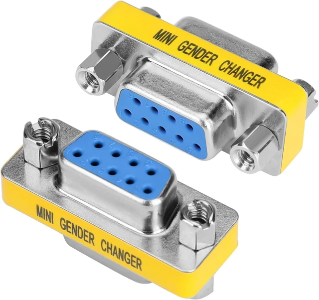 Main image of 2 Pack 9 Pin DB9 Connector Female to Female Mini Gender Changer Adapter - RS232 Serial Cable Coupler for Data Transfer