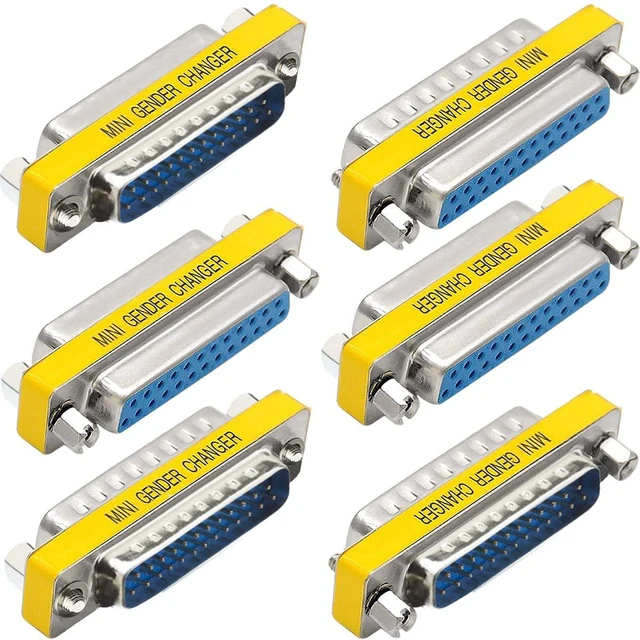 Main image of 6 PCS DB25 Male to Male/Female to Female RS232 Gender Changer 25 Pin Data Transfer Port Adapter Connector