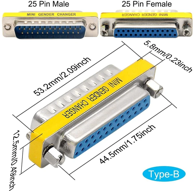 Alt view image 3 of 7 - 6 PCS DB25 Male to Male/Female to Female RS232 Gender Changer 25 Pin Data Transfer Port Adapter Connector