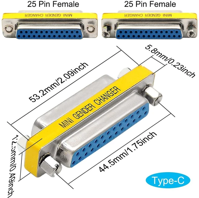 Alt view image 4 of 7 - 6 PCS DB25 Male to Male/Female to Female RS232 Gender Changer 25 Pin Data Transfer Port Adapter Connector