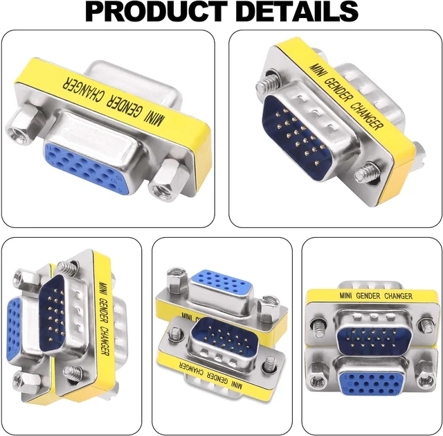 Alt view image 3 of 7 - DB15 VGA Gender Changer Solderless Connector Male to Female Adapter 4pcs