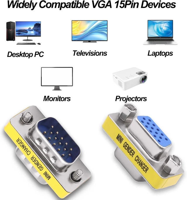 Alt view image 7 of 7 - DB15 VGA Gender Changer Solderless Connector Male to Female Adapter 4pcs