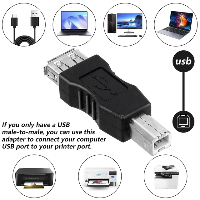 Alt view image 4 of 7 - 2 Pcs 2.0 A Female to USB B Male Printer Converter - USB A to B Adapter - AF/BM Adapter