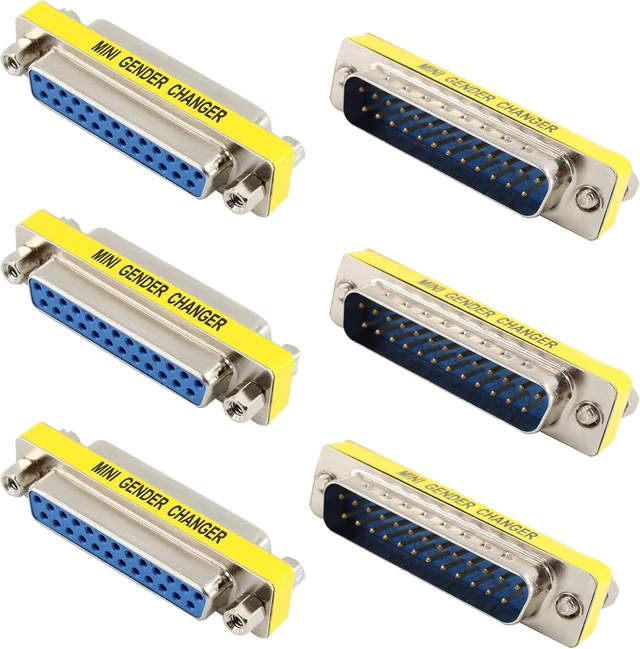 Main image of 6Pcs 25Pin Male to Female Mini Gender Changer Coupler Adapter DB25 Serial Cable Gender Changer VGA Coupler