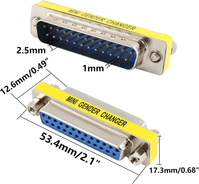 Alt view image 2 of 6 - 6Pcs 25Pin Male to Female Mini Gender Changer Coupler Adapter DB25 Serial Cable Gender Changer VGA Coupler