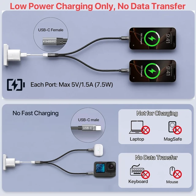 Alt view image 2 of 7 - USB C Splitter Charging USB C Power Splitter 1 in 2 Out (2 Pack)