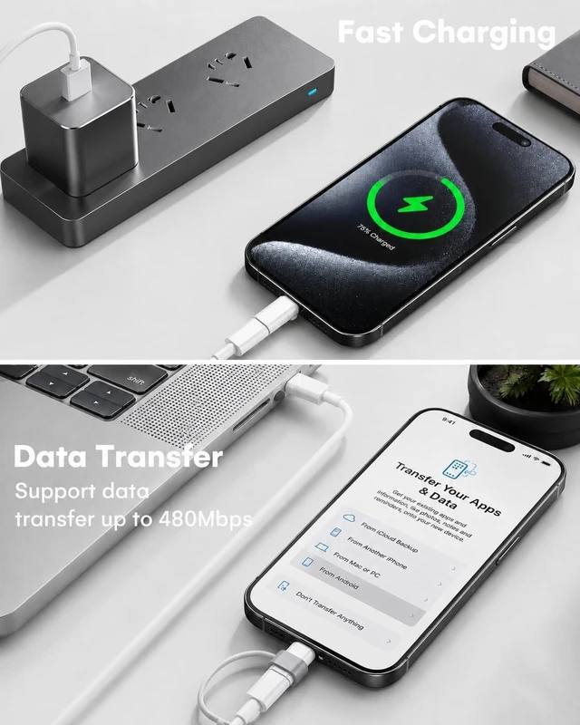 Alt view image 2 of 7 - 3-Pack Lightning Female to USB-C Male Adapter for iPhone 15/16/17/18