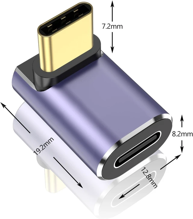 Alt view image 3 of 7 - 2 Pack 90 Degree USB C Adapter Right Angle 100W Type-C Male to Female Converter for Steam Deck Ally Thunderbolt 4 Notebook Computers Tablet Mobile Phones Switch 2 Quest 3