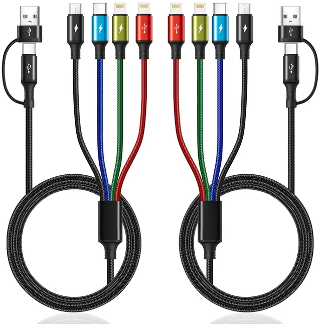 Main image of 6 in 1 Multiple Charging Cable USBA/C Universal Charging Cords 2Pack 4Ft