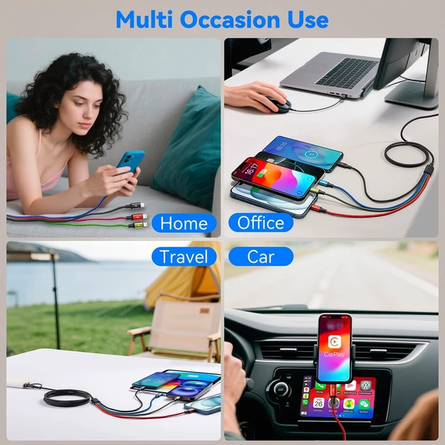 Alt view image 7 of 7 - 6 in 1 Multiple Charging Cable USBA/C Universal Charging Cords 2Pack 4Ft