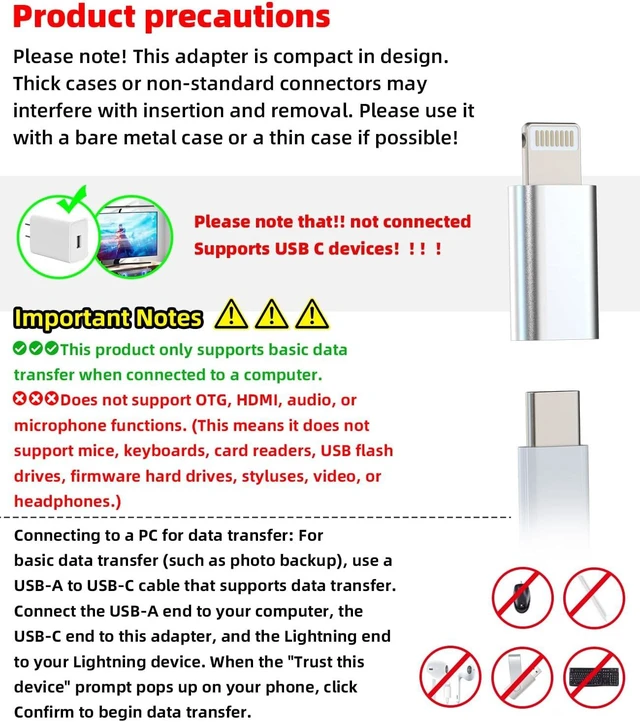 Alt view image 2 of 7 - Lightning Male to USB C Female Charging Adapter (3 Pack) for iPhone 14 13 12 11 Pro Max Mini 7 8 Plus X Xs Xr Se Ipad Air 2019 Dongle Type C Charger Cable Port Converter Cord Data Sync Connector