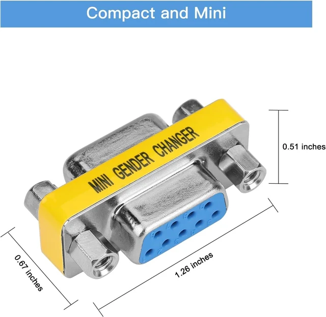 Alt view image 2 of 6 - 2 Pack 9 Pin DB9 Connector Female to Female Mini Gender Changer Adapter - RS232 Serial Cable Coupler for Data Transfer