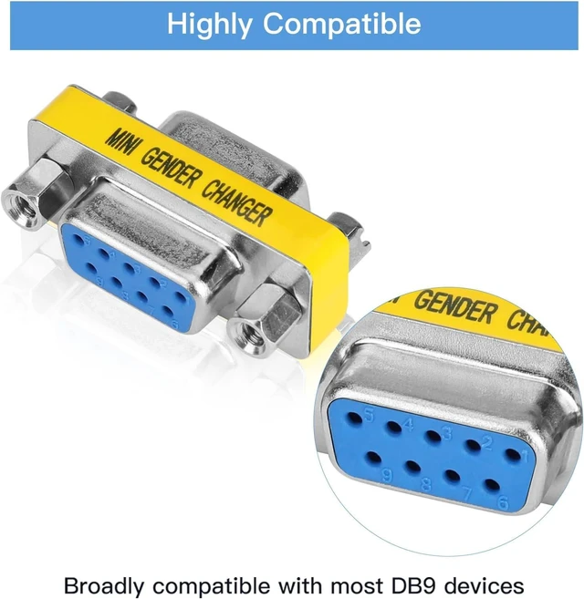 Alt view image 3 of 6 - 2 Pack 9 Pin DB9 Connector Female to Female Mini Gender Changer Adapter - RS232 Serial Cable Coupler for Data Transfer