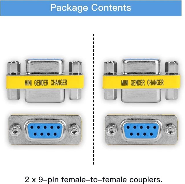 Alt view image 4 of 6 - 2 Pack 9 Pin DB9 Connector Female to Female Mini Gender Changer Adapter - RS232 Serial Cable Coupler for Data Transfer