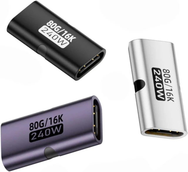 Main image of 80Gbps USB-C Coupler 240W USB Type C Female to Female Adapter Extender Support 240W PD Fast Charging 80Gbps Data Transfer 8K@60Hz Video Ouput. (3 Pack)