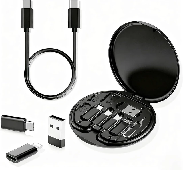 Main image of Multi USB Charging Adapter Cable Kit USB C to iOS Device Adapter Box Conversion Set A & Type C to Male Micro/Type C/iOS Device Data Transfer Card Storage Tray Eject Pin Black