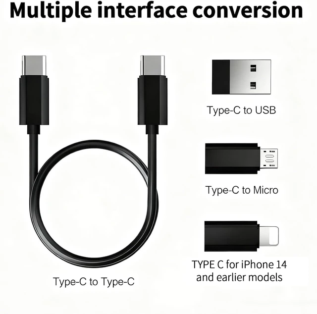 Alt view image 5 of 5 - Multi USB Charging Adapter Cable Kit USB C to iOS Device Adapter Box Conversion Set A & Type C to Male Micro/Type C/iOS Device Data Transfer Card Storage Tray Eject Pin Black