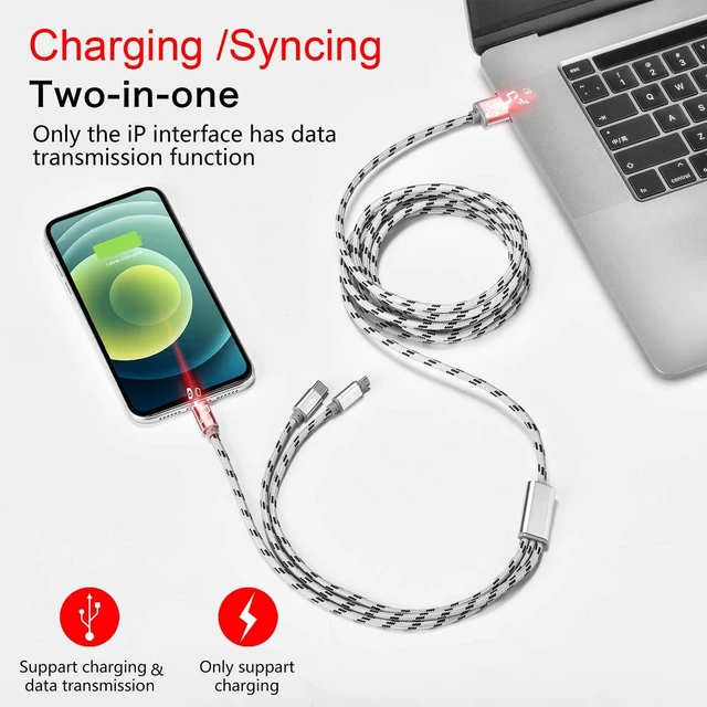 Alt view image 2 of 7 - 10Ft Multi Charging Cable 3A 2Pack Braided Fast Charging 3-in-1 Multiple Charger Cable with IP/Micro USB/Type C Adapter Port for Cell Phones/iPhone 17 16 15 14 13/ /Pixel/Tablet and More