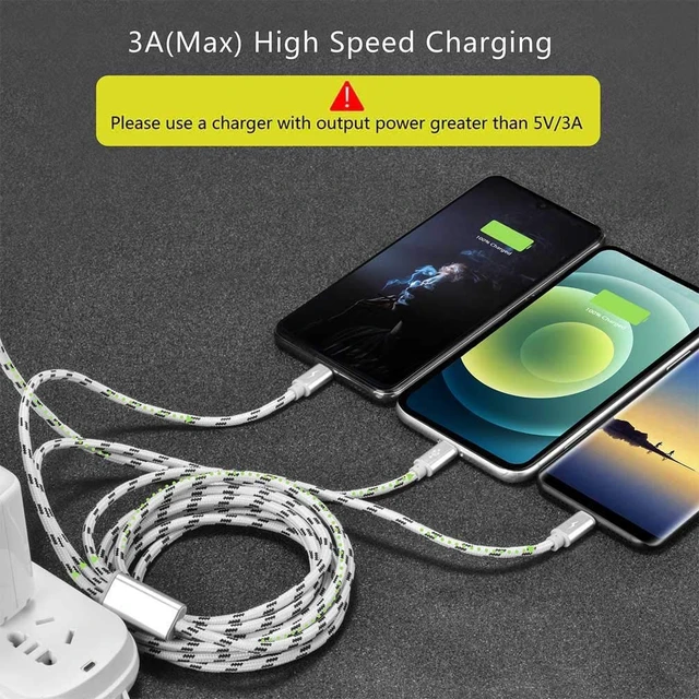 Alt view image 3 of 7 - 10Ft Multi Charging Cable 3A 2Pack Braided Fast Charging 3-in-1 Multiple Charger Cable with IP/Micro USB/Type C Adapter Port for Cell Phones/iPhone 17 16 15 14 13/ /Pixel/Tablet and More