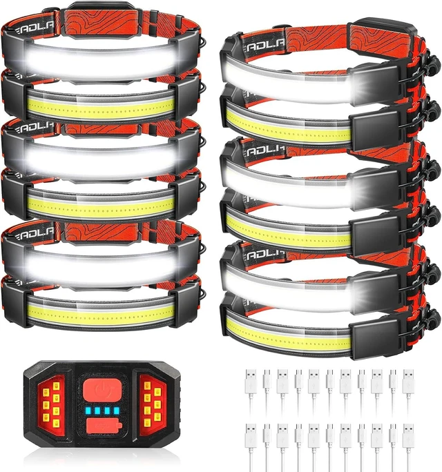 Main image of 12 Pack Headlamp - High Lumens Rechargeable for Adults - 230° Wide Beam & 3 Modes - Lightweight & Comfortable - for Running Camping Hiking Cycling