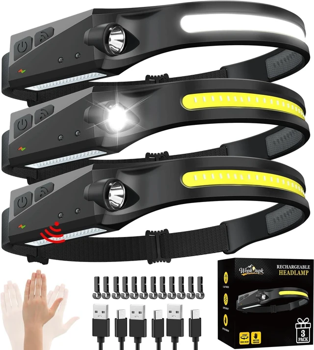 Main image of Rechargeable Headlamp 3PCS 230° LED Head Lamp Head Lights for Forehead